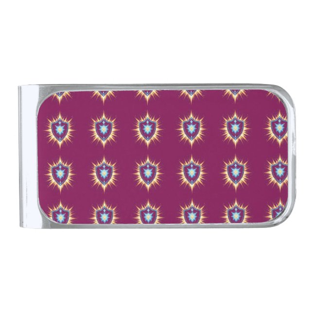 Epic Fantasy Shield with Radiant Energy Burst – Ma Silver Finish Money Clip (Front)