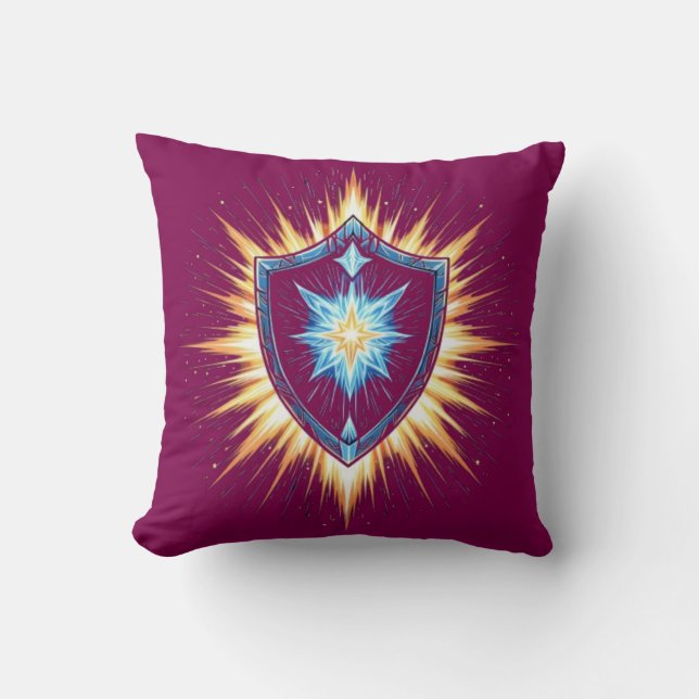 Epic Fantasy Shield with Radiant Energy Burst – Ma Throw Pillow (Front)