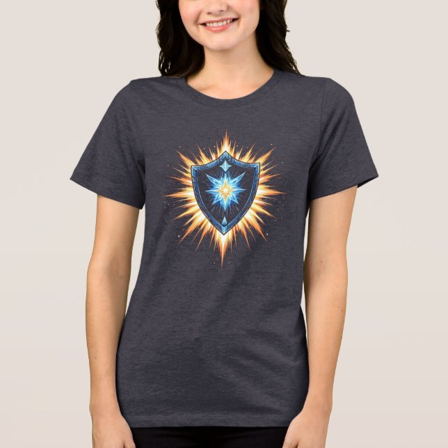 Epic Fantasy Shield with Radiant Energy Burst – Ma Tri-Blend Shirt (Front)