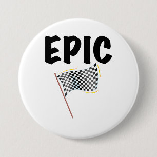 Epic Finish Line Checkered Racing Flag Button