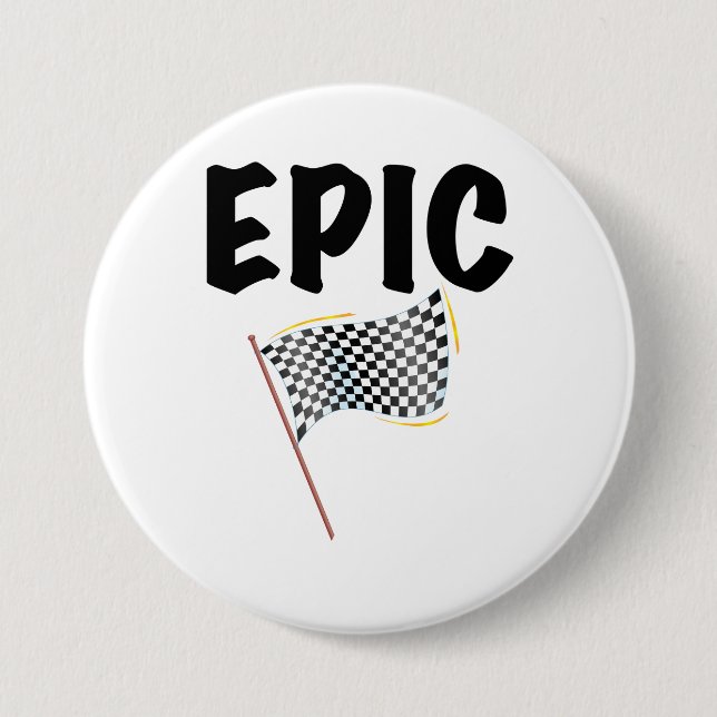 Epic Finish Line Checkered Racing Flag Button (Front)