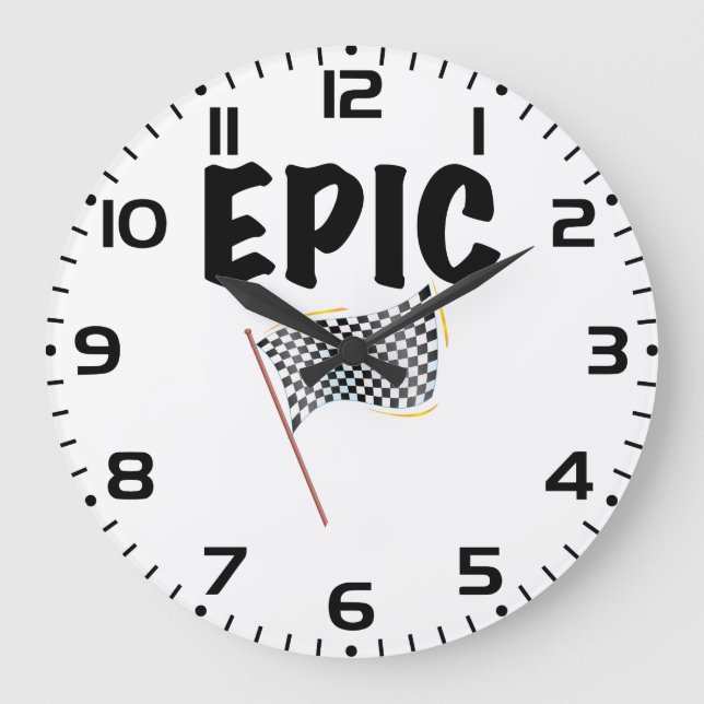 Epic Finish Line Checkered Racing Flag Large Clock (Front)