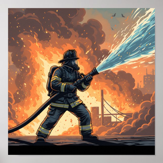 Epic Firefighter Action Scene Poster (Front)