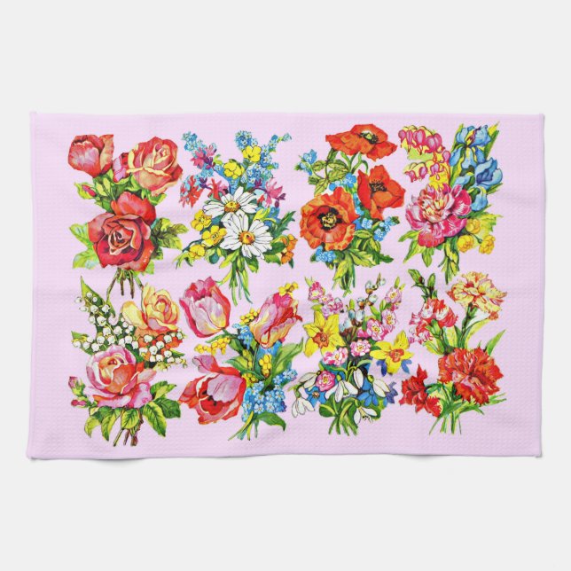 epic floral flower collection print kitchen towel (Horizontal)
