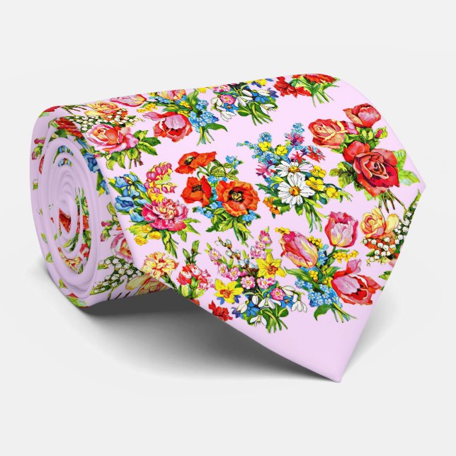 epic floral flower collection print neck tie (Rolled)