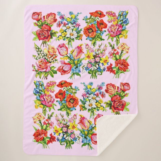 epic floral flower collection print sherpa blanket (Front)