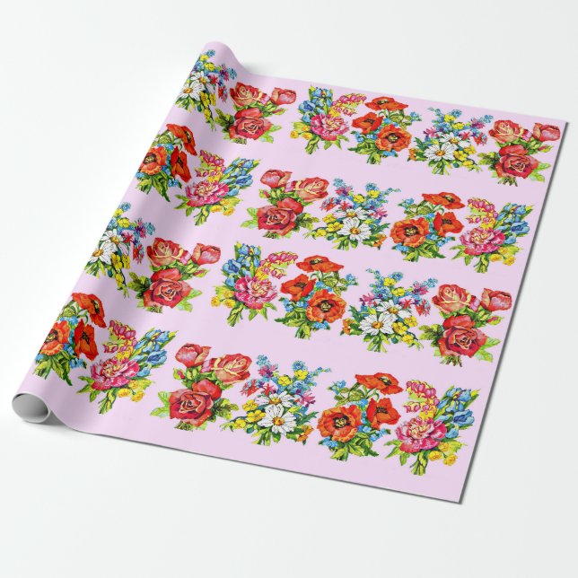 epic floral flower collection print wrapping paper (Unrolled)
