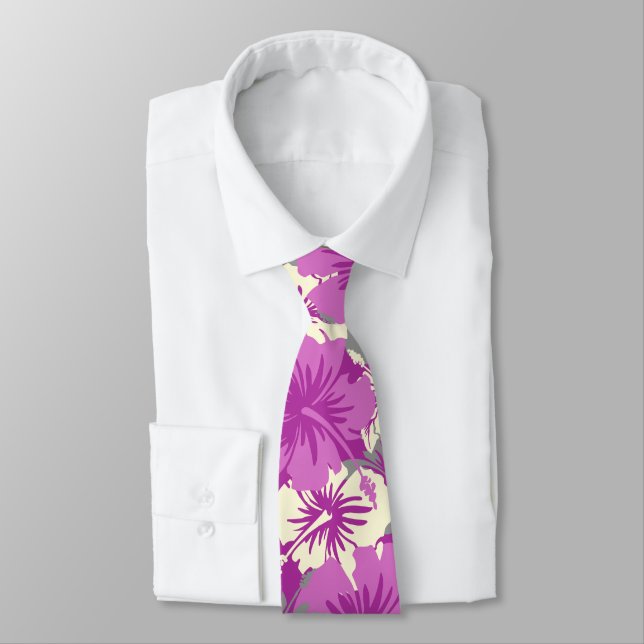 Epic Floral Hibiscus Hawaiian Radiant Orchid Neck Tie (Tied)