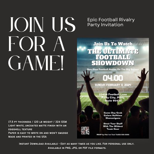 Epic Football Rivalry Party Invitation