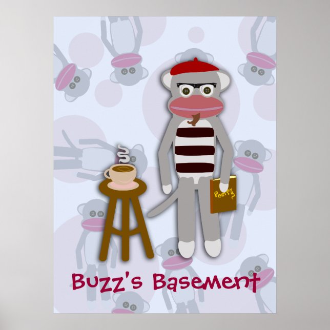 Epic Funny Retro Cool Beatnik Sock Monkey Cartoon Poster (Front)