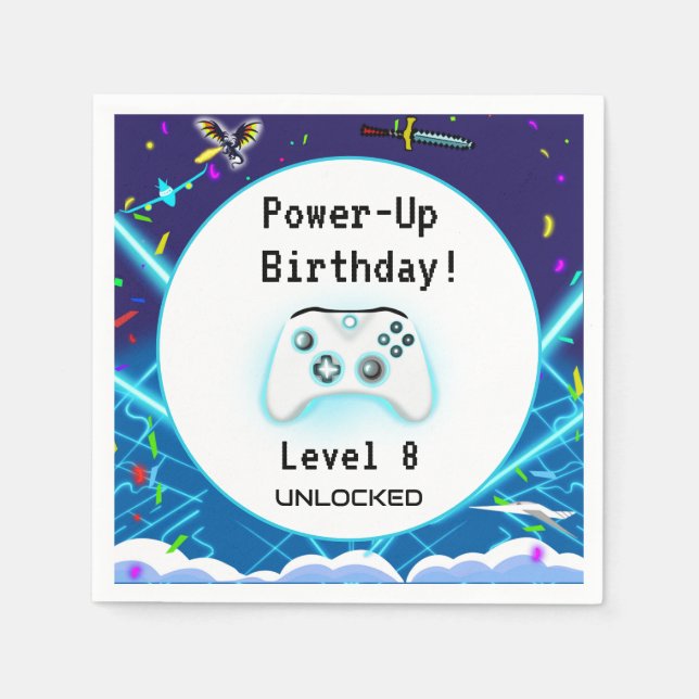 Epic Gamer Happy 8th Birthday Invite Critical Hit! Napkins (Front)