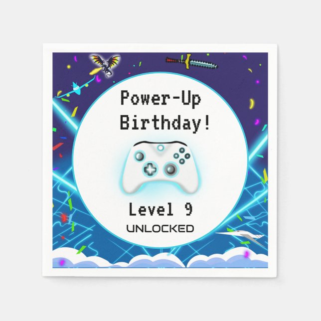 Epic Gamer Happy 9th Birthday Invite Critical Hit! Napkins (Front)