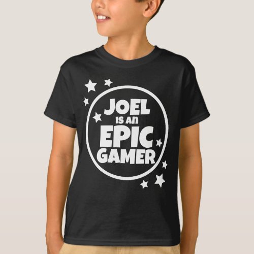 Epic Gamer Name White Star Text Boys Birthday  T_Shirt