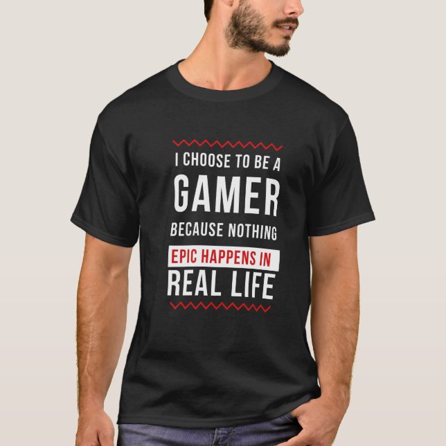 Epic Gamer Quote White Red Typography T-Shirt (Front)