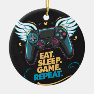 Epic Gaming Gear.  Eat. Sleep. Game. Repeat. Winge Ceramic Ornament