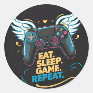 Epic Gaming Gear. Eat. Sleep. Game. Repeat. Winge Classic Round Sticker