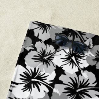 Epic Hibiscus Hawaiian Floral Aloha - Black Beach Towel