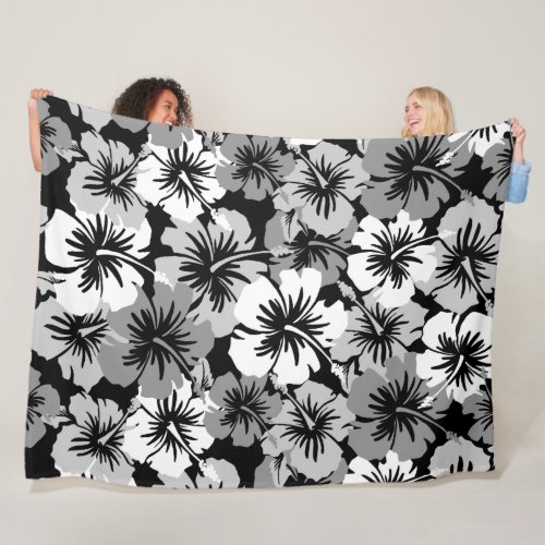 Epic Hibiscus Hawaiian Floral Aloha _ Black Fleece Blanket