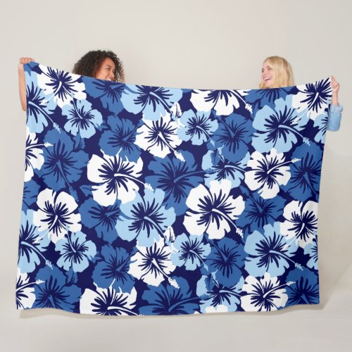 Epic Hibiscus Hawaiian Floral Aloha _ Blue Fleece Blanket