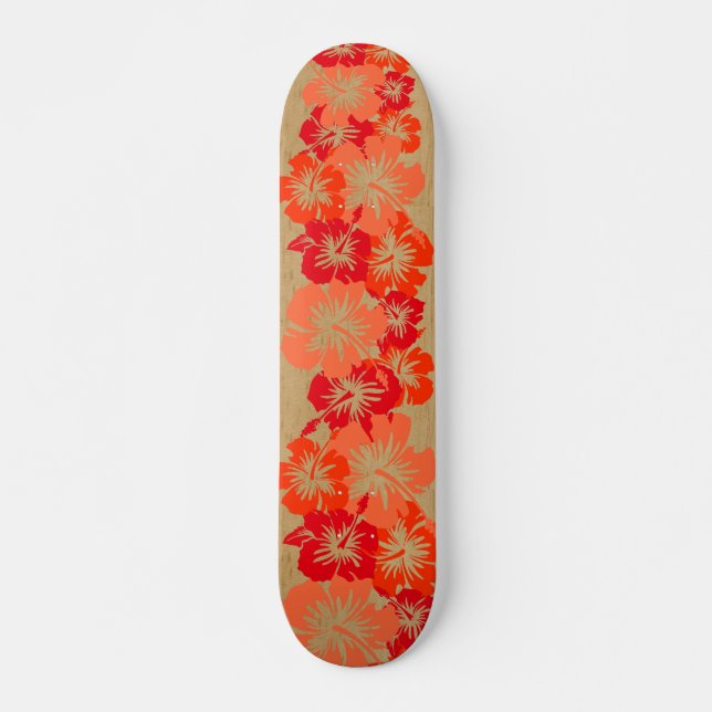 Epic Hibiscus Hawaiian Floral Aloha Faux Wood Skateboard Deck (Front)