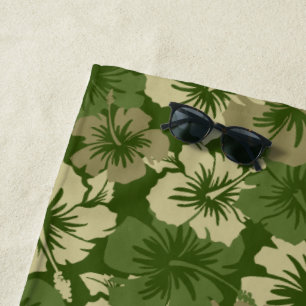 Epic Hibiscus Hawaiian Floral Aloha - Olive Green Beach Towel