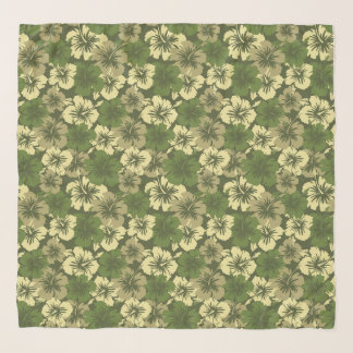 Epic Hibiscus Hawaiian Floral Aloha Olive Scarf