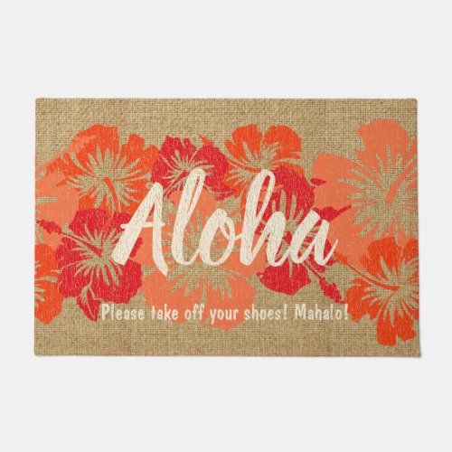 Epic Hibiscus Hawaiian Floral Aloha Orange Doormat