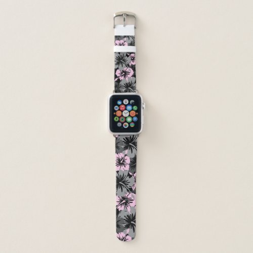 Epic Hibiscus Hawaiian Floral Aloha Pink and Gray Apple Watch Band