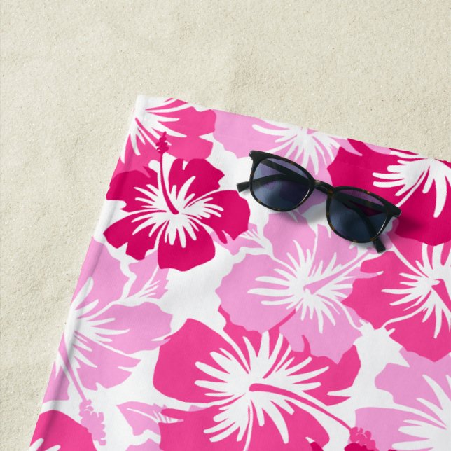 Epic Hibiscus Hawaiian Floral Aloha - Pink Beach Towel (In Situ)