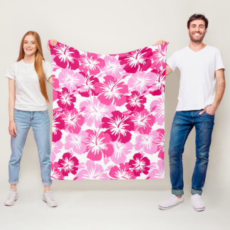 Epic Hibiscus Hawaiian Floral Aloha - Pink Fleece Blanket
