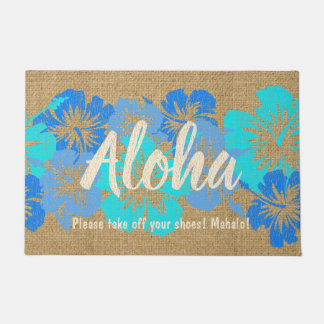 Epic Hibiscus Hawaiian Floral Aloha Turq Doormat