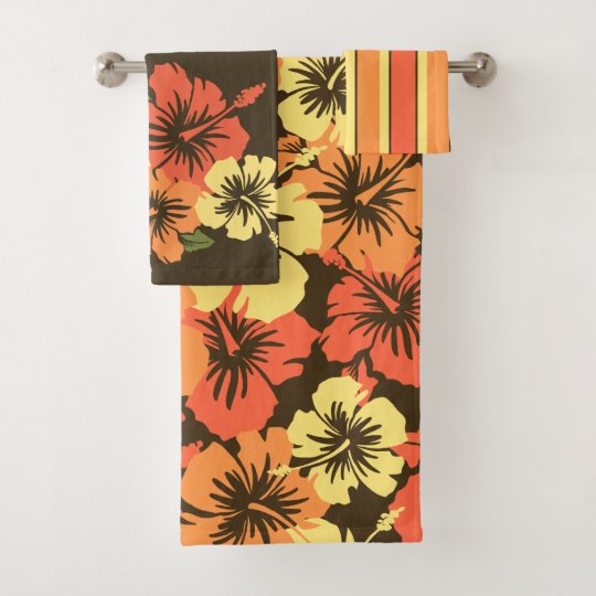 Epic Hibiscus Hawaiian Floral Coordinates Orange Bath Towel Set