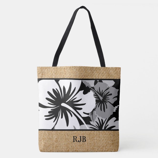 Epic Hibiscus Hawaiian Floral Monogram Beach Bag (Front)