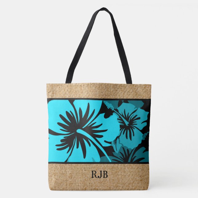 Epic Hibiscus Hawaiian Floral Monogram Beach Bag (Front)