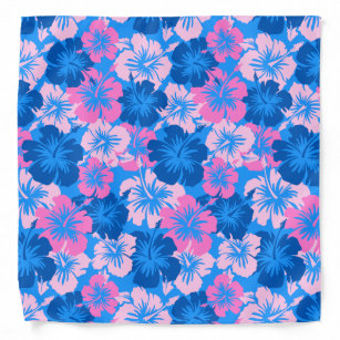 Wholesale Lot of 12 Tropical Hawaiian Floral Flower Blue Cotton 22"x22" Bandana 