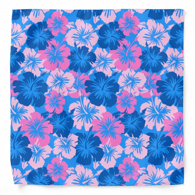 Epic Hibiscus Hawaiian Floral Ocean Blue Bandana (Front)