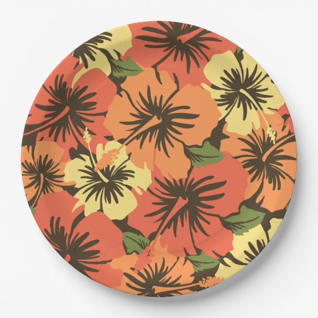 Epic Hibiscus Hawaiian Floral Paper Plates (Front)