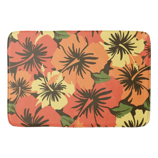 Epic Hibiscus Hawaiian Tropical Floral Bath Mat (Front)