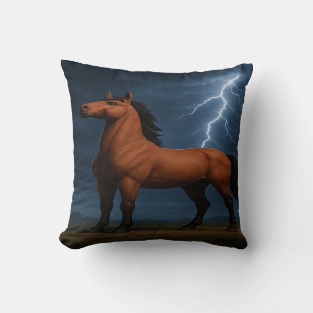 Epic Horse Throw Pillow | 3D Fantasy Thunderstorm  (Front)