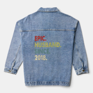 Epic Husband Since 2018 Retro 4th Wedding Anivers Denim Jacket