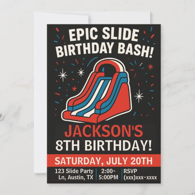 Epic Inflatable Slide Birthday Party Invitation (Front)