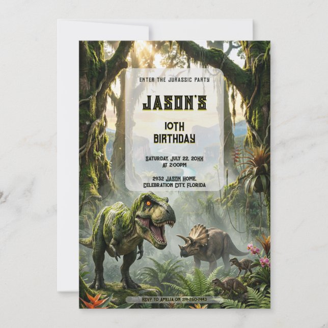 Epic Jurassic T-Rex Jungle Roar Adventure Birthday Invitation (Front)