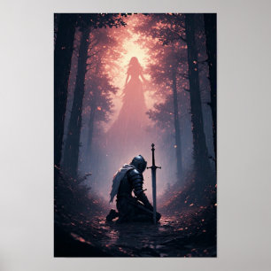 Epic Knight in a Dark Fantasy Forest Poster