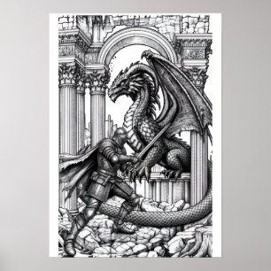 Epic Knight vs Dragon Fantasy Poster