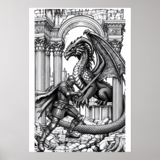 Epic Knight vs Dragon Fantasy Poster