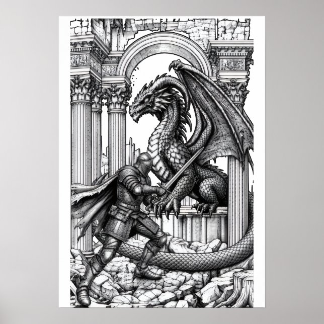 Epic Knight vs Dragon Fantasy Poster (Front)