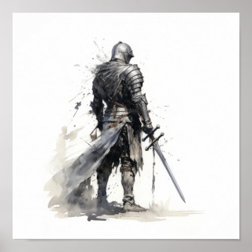 Epic Knight with Sword _ Stunning Black and White  Poster