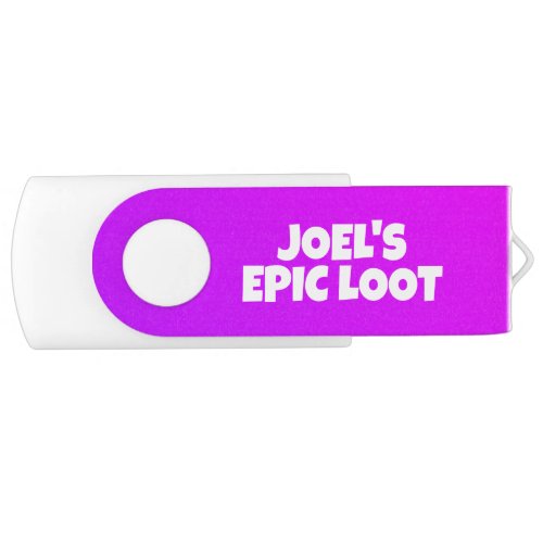 Epic Loot Gamer Kids Neon Purple Text Flash Drive