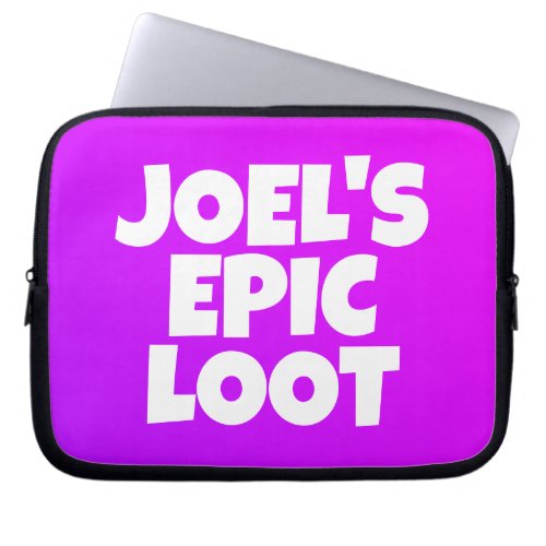 Epic Loot Gamer Kids Neon Purple Text Slogan Laptop Sleeve