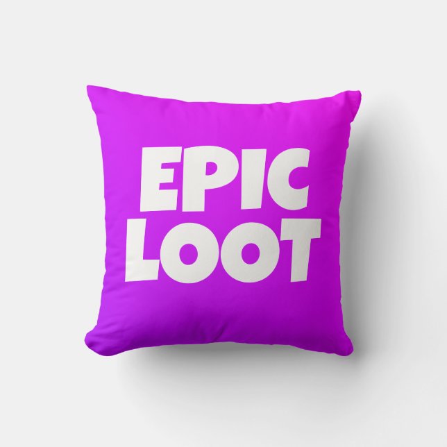 Epic Loot Gamer Kids Neon Purple Text Slogan Throw Pillow (Front)